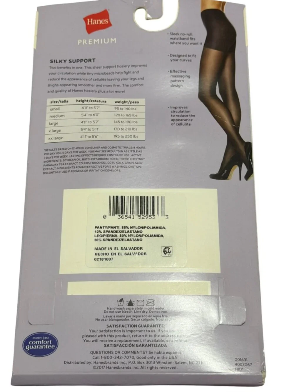 Hanes Premium Silky Support Anti-Cellulite Shaping Pantyhose 30 Denier Large Bla